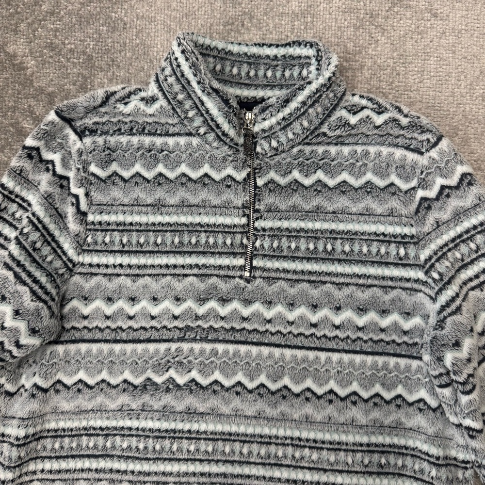 Chico’s Jacket Womens Size 1 (Medium) Light Blue Striped Soft Fuzzy Cozy Fleece - Picture 2 of 7